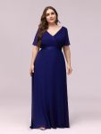 Plus Size Simple Empire Waist Flutter Sleeve Evening Dress – Royal Blue