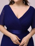 Long Chiffon Empire Waist Bridesmaid Dress with Short Flutter Sleeves – Royal Blue