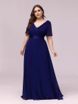 Plus Size Empire Waist V Back Bridesmaid Dress with Short Sleeves - Royal Blue