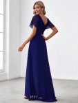 Long Chiffon Empire Waist Bridesmaid Dress with Short Flutter Sleeves – Royal Blue