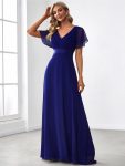 Long Chiffon Empire Waist Bridesmaid Dress with Short Flutter Sleeves – Royal Blue