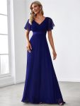 Long Chiffon Empire Waist Bridesmaid Dress with Short Flutter Sleeves – Royal Blue