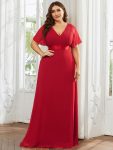 Plus Size Simple Empire Waist Flutter Sleeve Evening Dress – Red