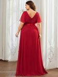 Plus Size Simple Empire Waist Flutter Sleeve Evening Dress – Red