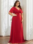 Plus Size Simple Empire Waist Flutter Sleeve Evening Dress – Red