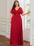 Plus Size Simple Empire Waist Flutter Sleeve Evening Dress – Red