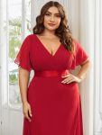 Plus Size Simple Empire Waist Flutter Sleeve Evening Dress – Red