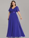 Custom Size Flutter Sleeves Chiffon Empire Waist Bridesmaid Dress – Sapphire Blue