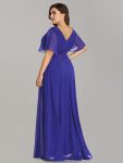 Long Chiffon Empire Waist Bridesmaid Dress with Short Flutter Sleeves – Sapphire Blue