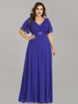 Plus Size Empire Waist V Back Bridesmaid Dress with Short Sleeves – Sapphire Blue