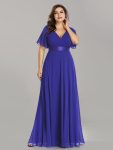 Plus Size Empire Waist V Back Bridesmaid Dress with Short Sleeves – Sapphire Blue