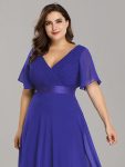 Long Chiffon Empire Waist Bridesmaid Dress with Short Flutter Sleeves – Sapphire Blue