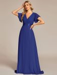 Long Chiffon Empire Waist Bridesmaid Dress with Short Flutter Sleeves – Sapphire Blue