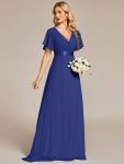 Long Chiffon Empire Waist Bridesmaid Dress with Short Flutter Sleeves – Sapphire Blue