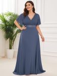 Plus Size Simple Empire Waist Flutter Sleeve Evening Dress – Stormy