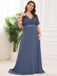 Plus Size Simple Empire Waist Flutter Sleeve Evening Dress – Stormy