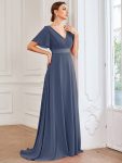 Long Empire Waist Bridesmaid Dress with Short Flutter Sleeves – Stormy