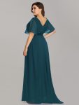 Custom Size Flutter Sleeves Chiffon Empire Waist Bridesmaid Dress – Teal