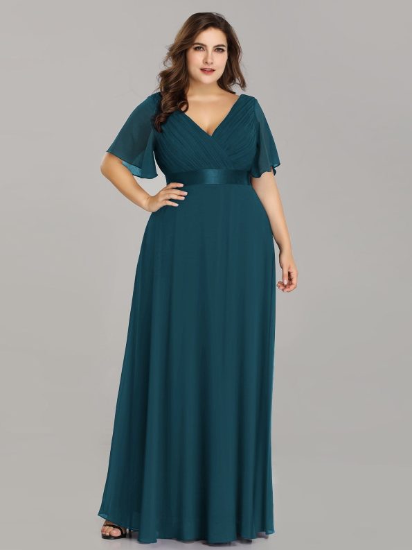 Custom Size Flutter Sleeves Chiffon Empire Waist Bridesmaid Dress - Teal