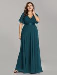 Custom Size Flutter Sleeves Chiffon Empire Waist Bridesmaid Dress – Teal