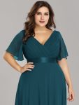 Custom Size Flutter Sleeves Chiffon Empire Waist Bridesmaid Dress – Teal