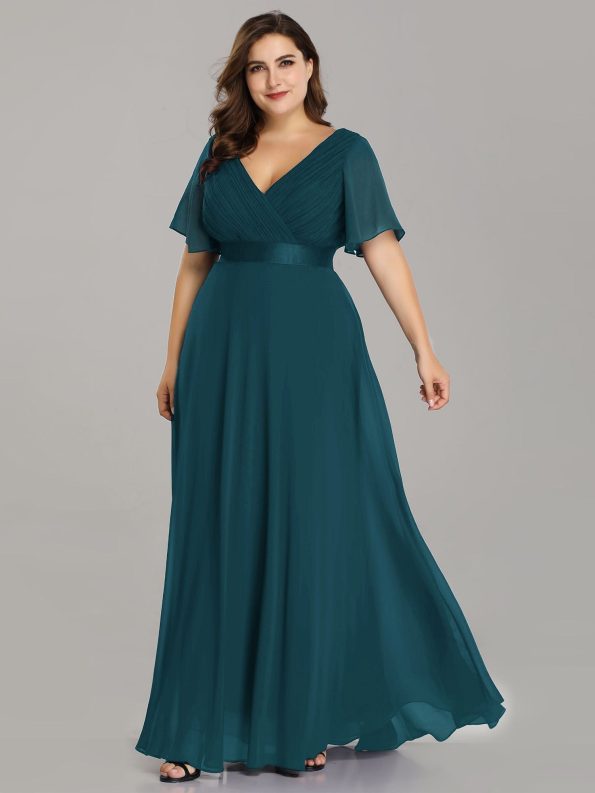 Custom Size Flutter Sleeves Chiffon Empire Waist Bridesmaid Dress - Teal