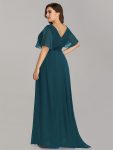 Long Chiffon Empire Waist Bridesmaid Dress with Short Flutter Sleeves – Teal