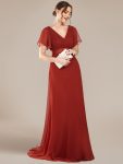 Long Empire Waist Bridesmaid Dress with Short Flutter Sleeves – Vermilion