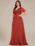 Plus Size Simple Empire Waist Flutter Sleeve Evening Dress – Vermilion