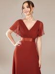 Long Empire Waist Bridesmaid Dress with Short Flutter Sleeves – Vermilion