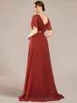 Long Empire Waist Bridesmaid Dress with Short Flutter Sleeves – Vermilion