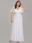 Custom Size Flutter Sleeves Chiffon Empire Waist Bridesmaid Dress – White