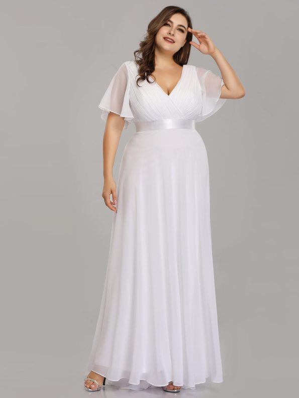 Custom Size Flutter Sleeves Chiffon Empire Waist Bridesmaid Dress - White