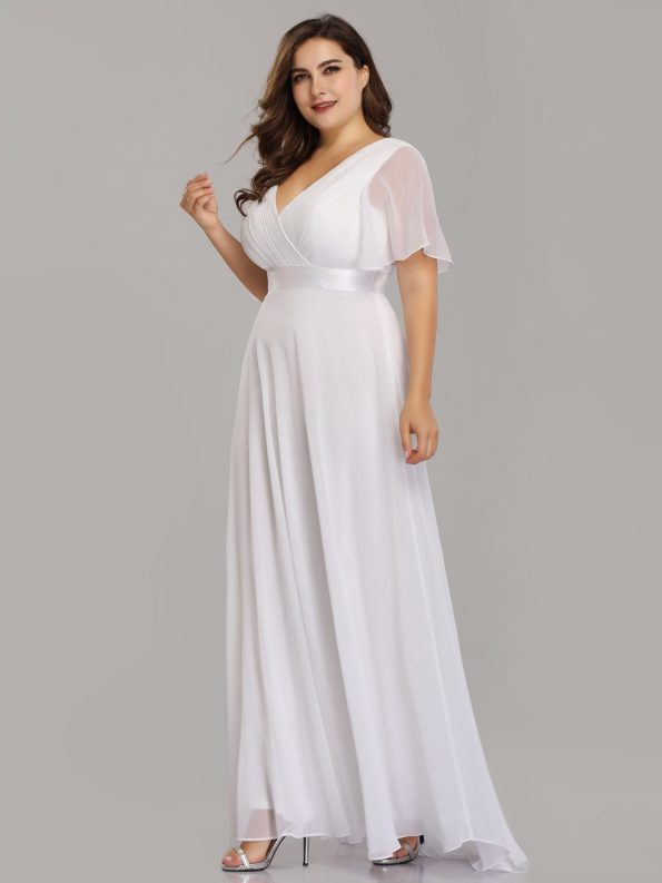 Custom Size Flutter Sleeves Chiffon Empire Waist Bridesmaid Dress - White