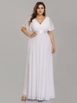 Custom Size Flutter Sleeves Chiffon Empire Waist Bridesmaid Dress – White