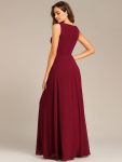 Floral Applique Sleeveless Chiffon Long Formal Evening Dress – Burgundy