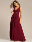 Floral Applique Sleeveless Chiffon Long Formal Evening Dress – Burgundy