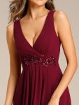 Floral Applique Sleeveless Chiffon Long Formal Evening Dress – Burgundy