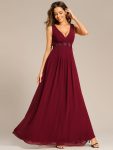 Floral Applique Sleeveless Chiffon Long Formal Evening Dress – Burgundy