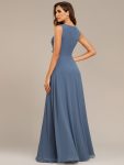 Floral Applique Sleeveless Chiffon Long Formal Evening Dress – Dusty Navy