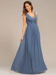 Floral Applique Sleeveless Chiffon Long Formal Evening Dress – Dusty Navy