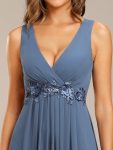 Floral Applique Sleeveless Chiffon Long Formal Evening Dress – Dusty Navy