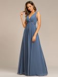 Floral Applique Sleeveless Chiffon Long Formal Evening Dress – Dusty Navy