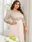 Elegant Round Neckline Long Sleeves Sequin Evening Dress – Blush