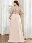 Elegant Round Neckline Long Sleeves Sequin Evening Dress – Blush