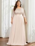 Elegant Round Neckline Long Sleeves Sequin Evening Dress – Blush