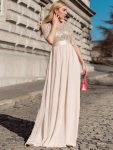 Elegant Round Neckline Long Sleeves Sequin Evening Dress - Blush