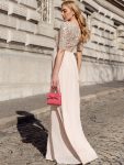 Elegant Round Neckline Long Sleeves Sequin Evening Dress – Blush