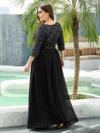 Elegant Round Neckline Long Sleeves Sequin Evening Dress – Black