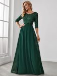 Elegant Round Neckline Long Sleeves Sequin Evening Dress – Dark Green